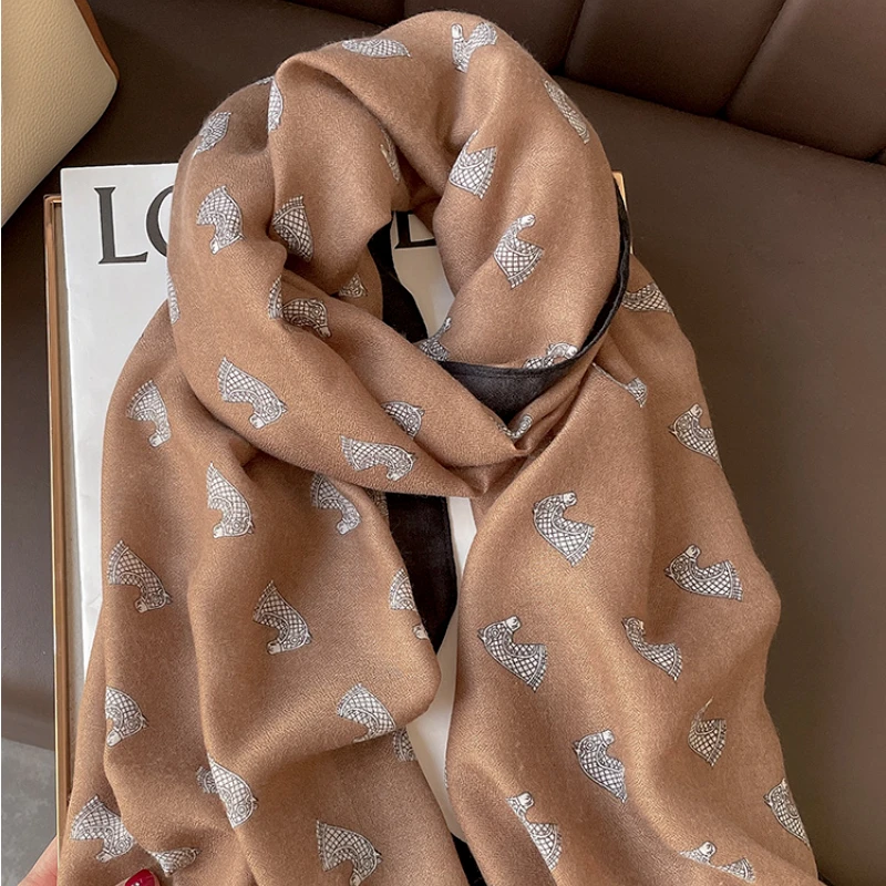 

Luxury Brand Winter Women Scarf Animal Print Large Shawl Wrap Warm Blanket Designer Muffler Female Foulard Bandana 2022 New