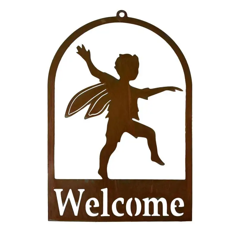 

Rust Metal Angel Boy Welcome Ornament Door Metal Pendant Sign Portable Welcome Signs For Front Door Porch Patio And Entryway