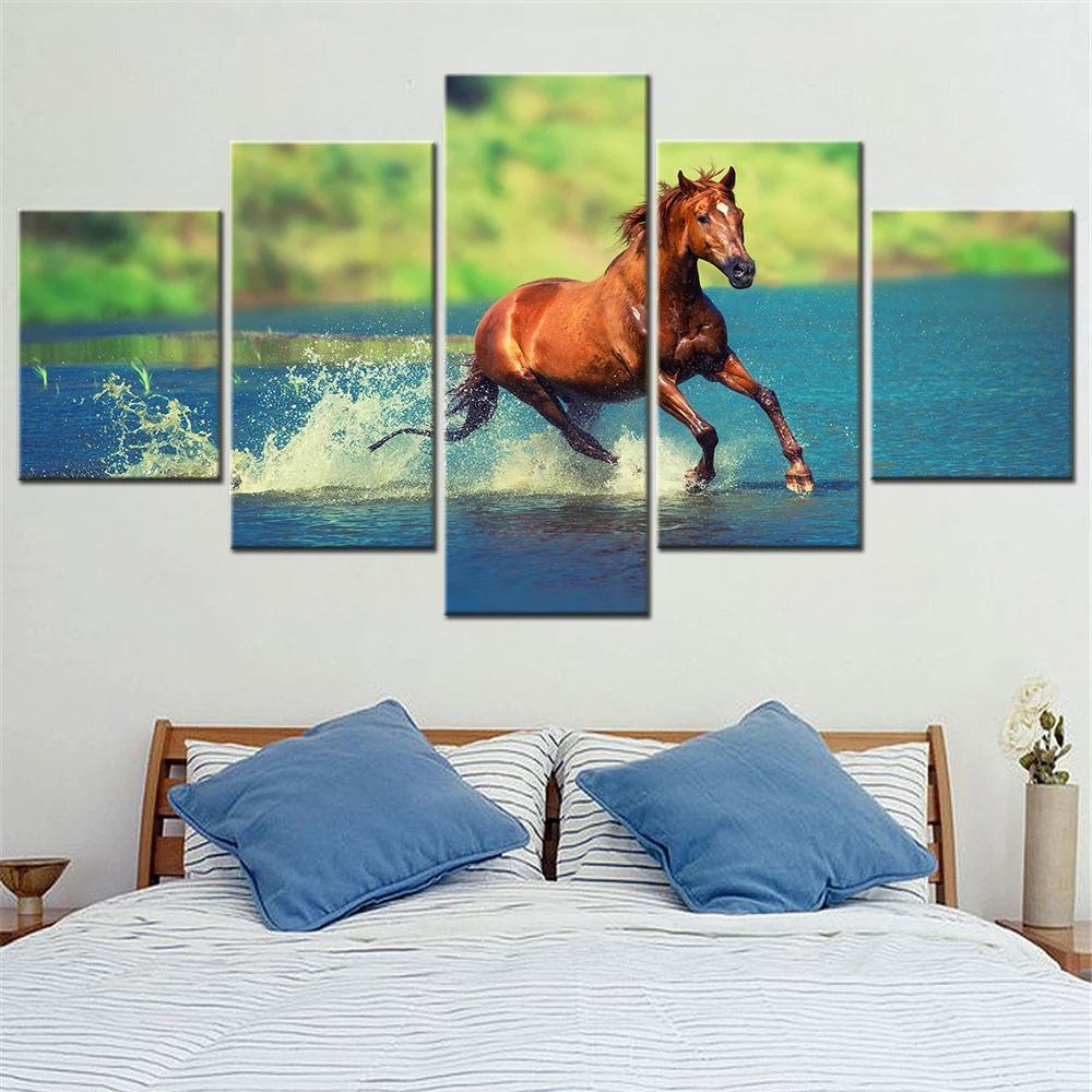

Brown Horse Running Wall Art Canvas Set Landscape Painting Animal Poster Modular Canvas Pictures for Living Room Decoration