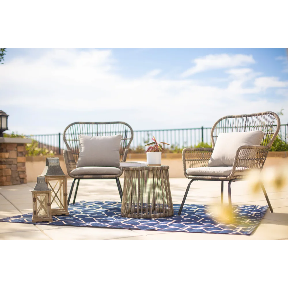 

3PCS Outdoor Patio Bistro Wicker Chat 2 Chairs and Side Table with Cushion Seat