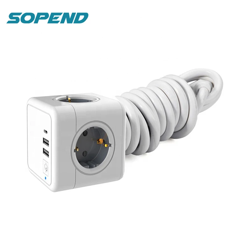 

Sopend Power Strip 4 AC Outlets Eu France Korea Germany Socket Fast USB Switch Type-C Ports Charger 1.5m Extension Board Cord