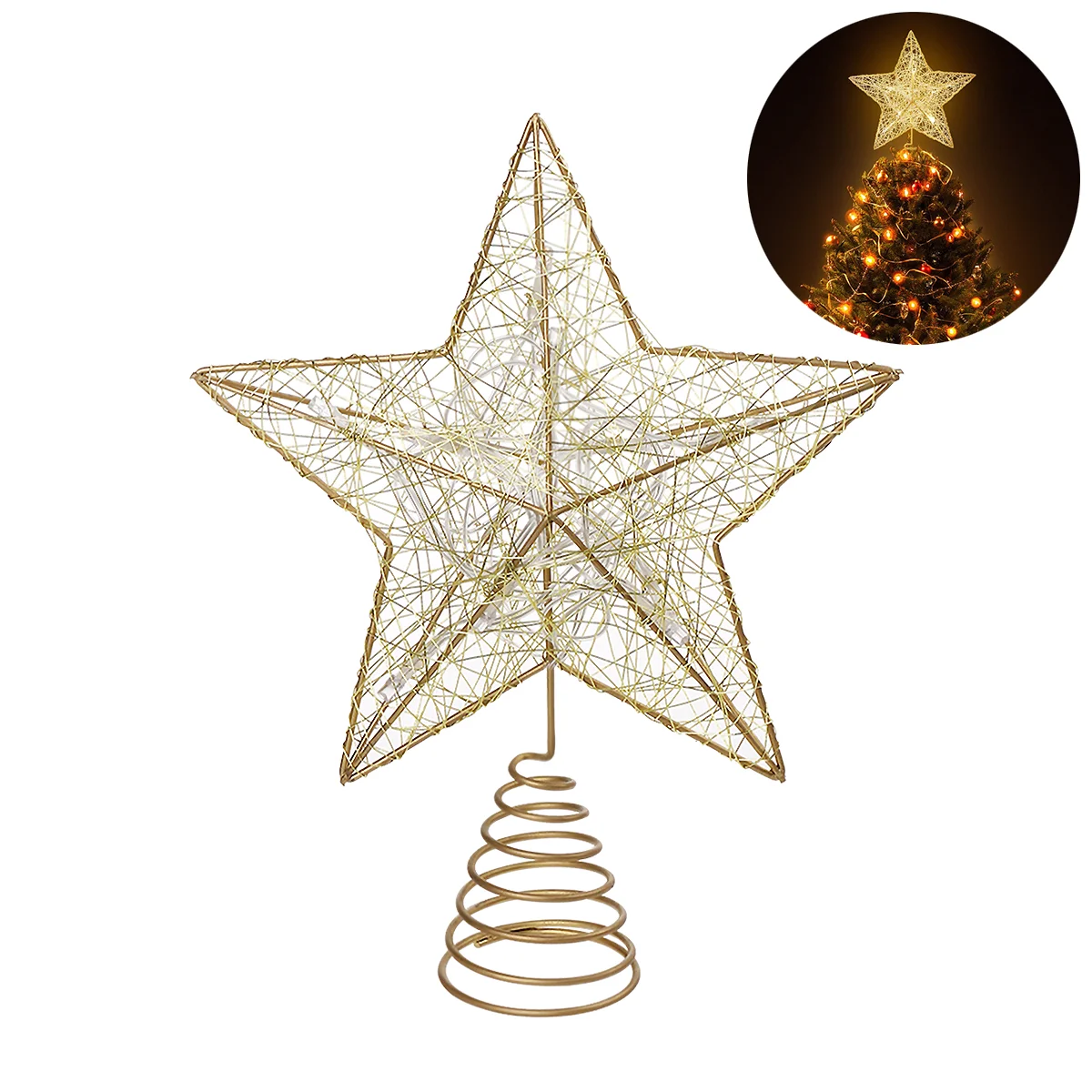 

Tree Topper Star Christmas Decor Holiday Twig Fairy Decorations Xmas Sparkling Glitter Home Treetop Festival Metal Lights