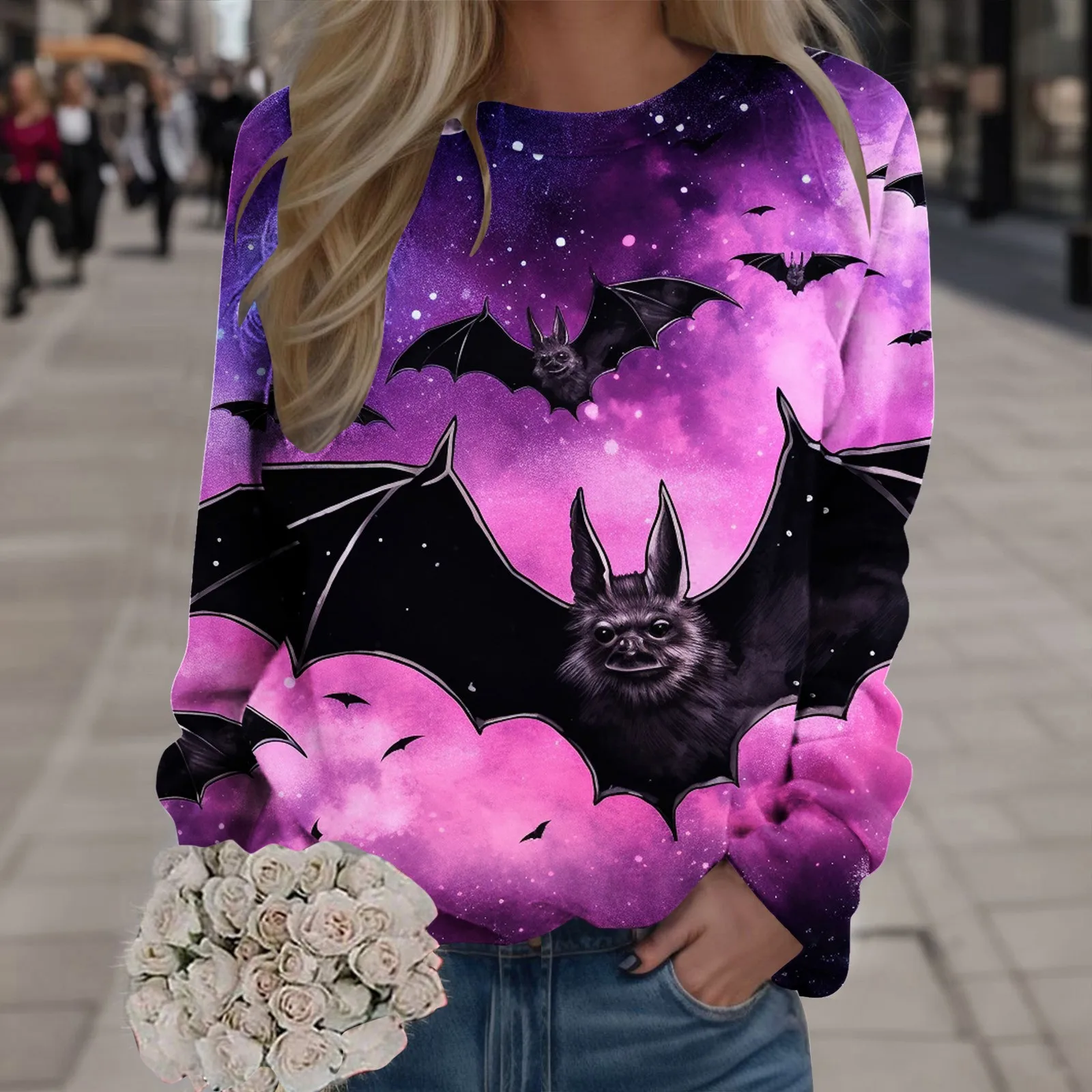 

Sweater Tops For Womens Print O Neck Sweatshirt Round Neck Fit Pullover Tops Casual Long Sleeve Workout Shirts Loose Blouse