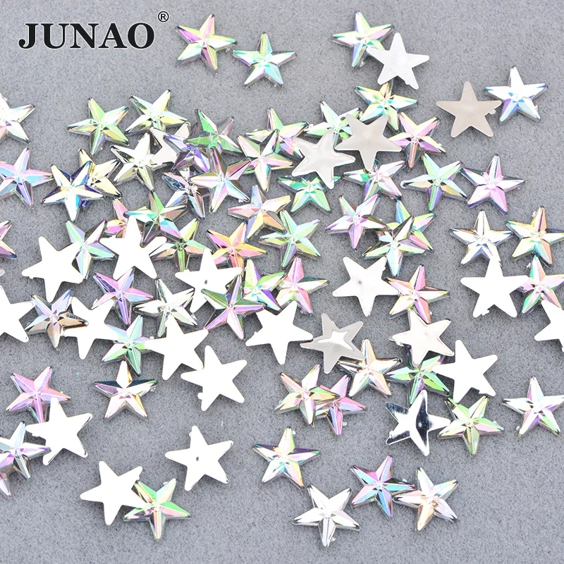 

JUNAO 100pcs 10mm Crystal AB Star Decoration Rhinestone Stickers Flatback Stones Applique Non Hot Fix Strass For Clothes Crafts