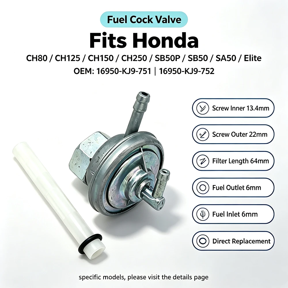 Фото Клапан подачи топлива для Honda CH250 SB50P SB50 SA50 SA50P Elite 50 ES LX SR NQ50 Spree 50 16950-KJ9-751 16950-KJ9-752 №1