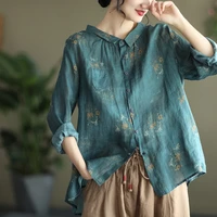 women vintage shirt 2022 new floral button up shirts turn down collar long sleeve cotton blouse casual tops camisas mujer