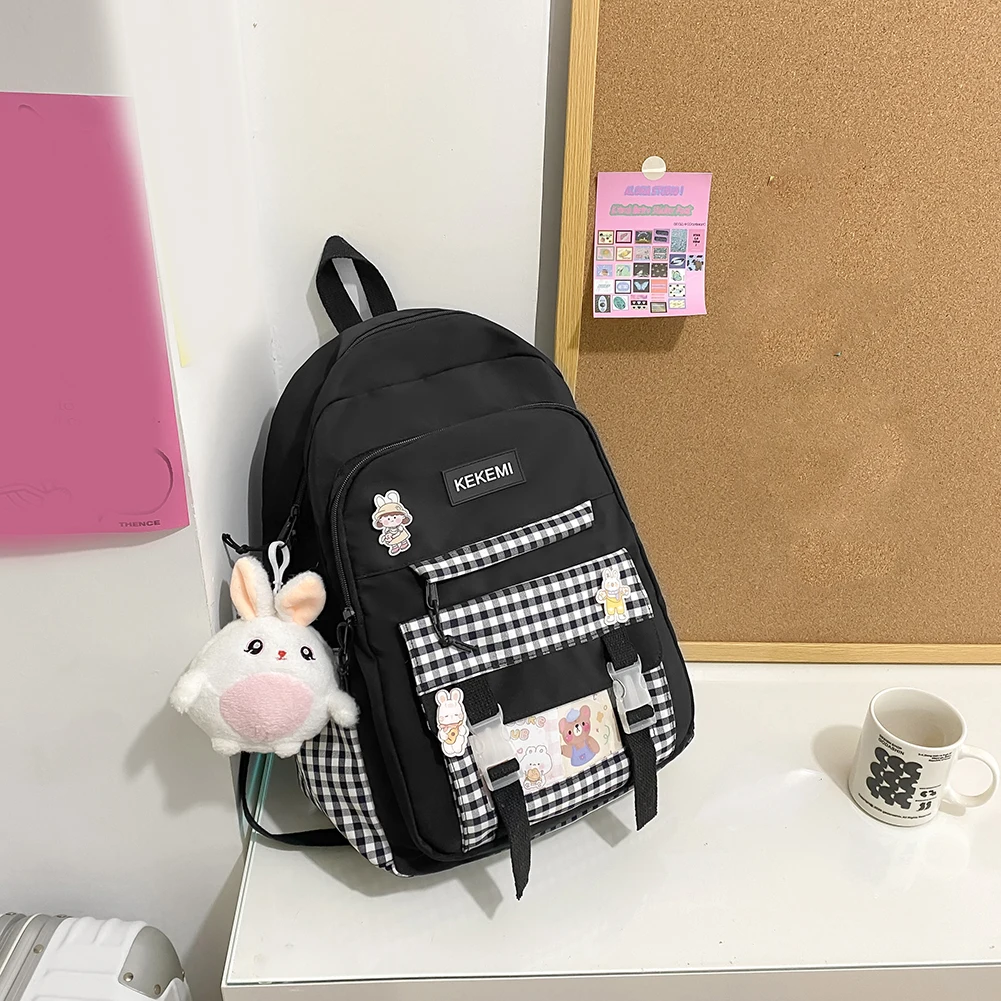

South Korea Lovely Ins Soft Bag Female Student Japanese Harajuku Backpack Small Fresh Backpack with Pendant Pin Badge