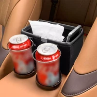 universal car console storage box with 2 cup holder pu leather armrest box organizer for phone tissue card key car accessories