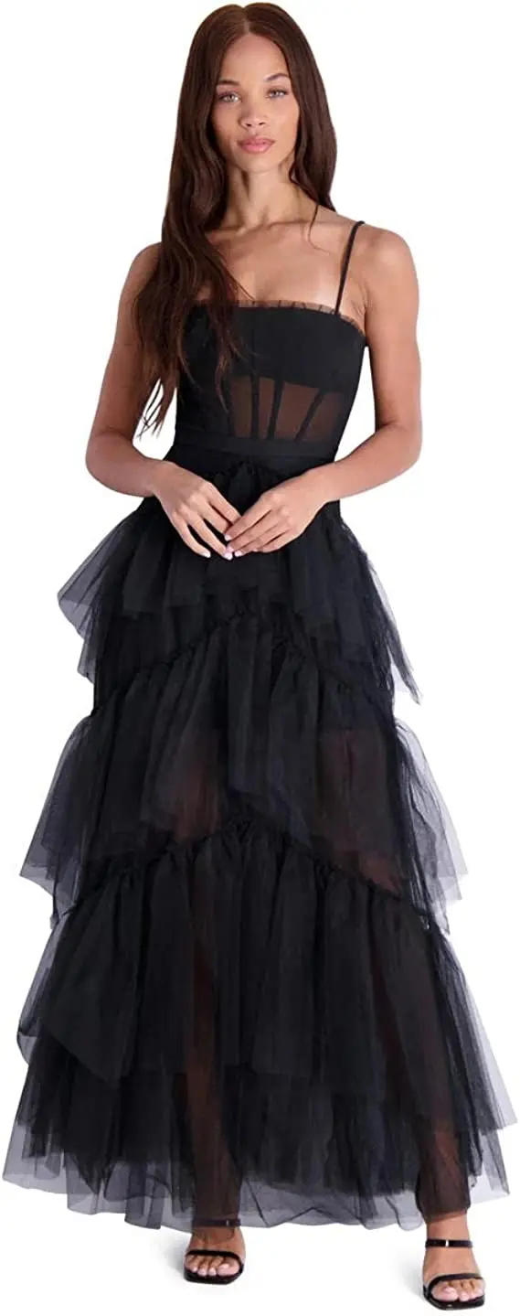 

Women’s Tiered Ruffle Tulle Sleeveless Corset Evening Gown