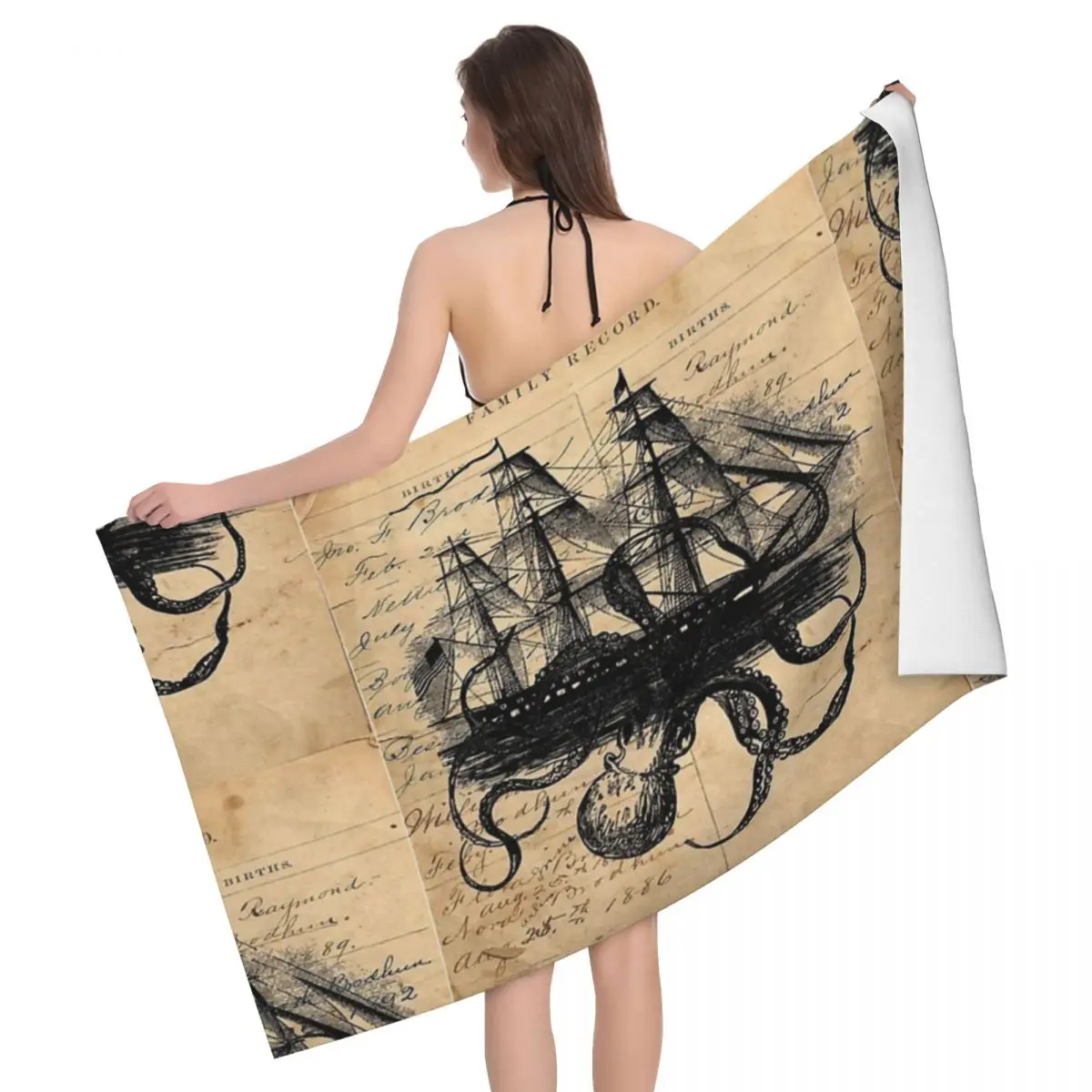 

Kraken атакующий корабль на Ledger 80x130 см, банное полотенце, абсорбирующее воду для пляжа