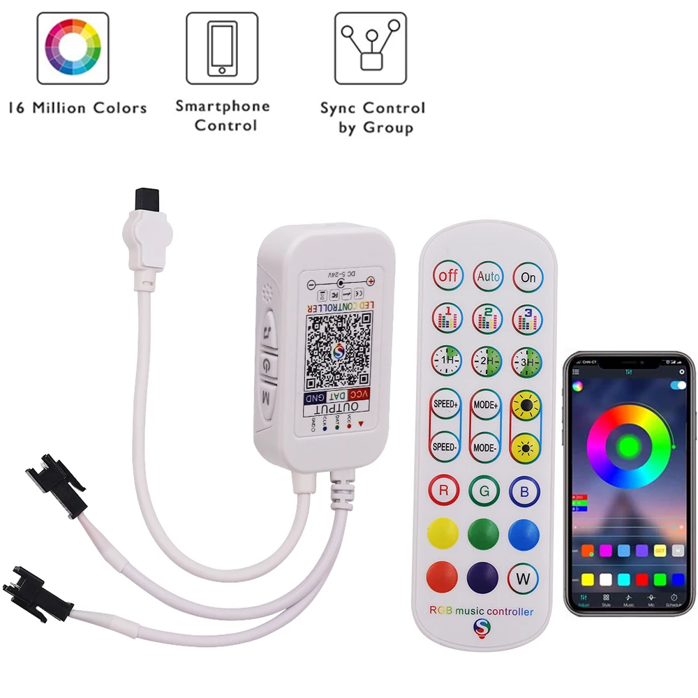 

5V 12V 24V Dream Color RGB Infrared LED Controller Phone Bluetooth APP Remote Control For WS2812B WS2811 LED Strip Ambient Light