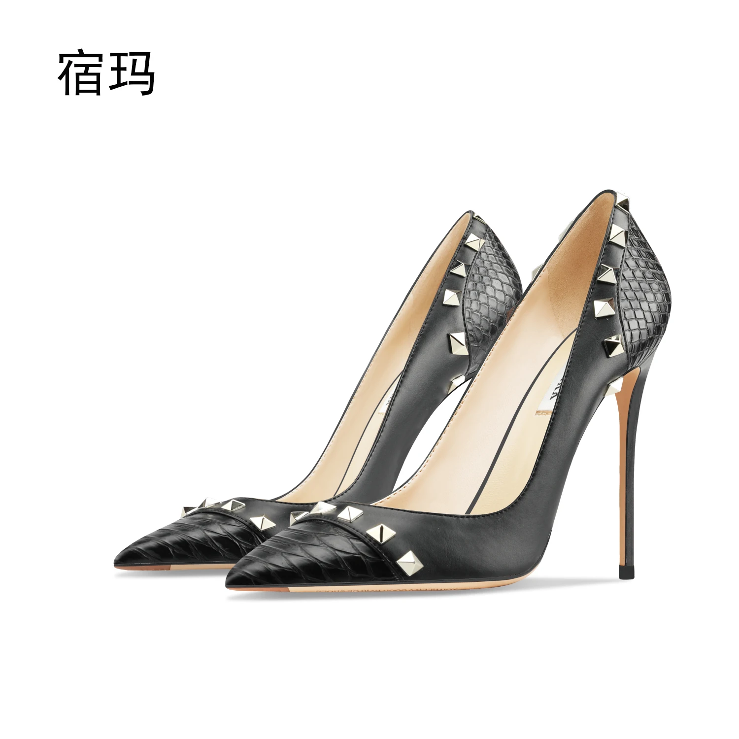 Heels For Women 2023 New Fashion Luxury Designer Brand Pumps Stiletto Rivets High Heels Pointed Toe Prom Sexy Ladies Party Shoes