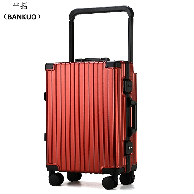 

BANKUO Aluminum frame suitcase, new style, wide pull rod, travel boarding case, simple trend,universal wheel,silent password box