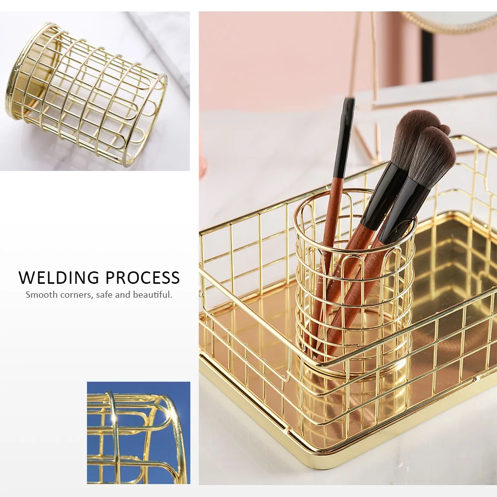 Скандинавская коробка для хранения кистей макияжа настольный золотой круглый