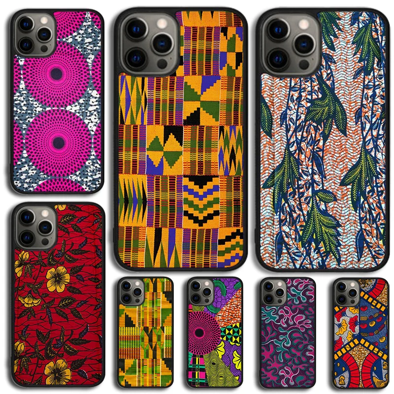 African Wax Fabic Phone Case Cover For iPhone 15 16 14 XR XS 11 12 13 Mini Pro MAX Plus Coque