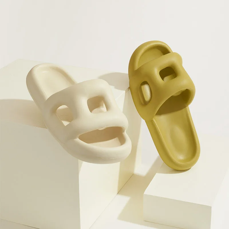 2023 Women Indoor Bathroom Slippers Cut-out Summer Shoes For Couples Soft EVA Thick Sole Female Male Home Street Slides