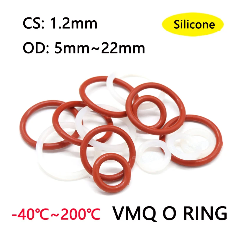 

Уплотнительное кольцо VMQ, 100 шт., красное/Белое уплотнительное кольцо, уплотнительная прокладка CS 1,2 мм, внешний диаметр 5 мм-22 мм, силиконовое ...