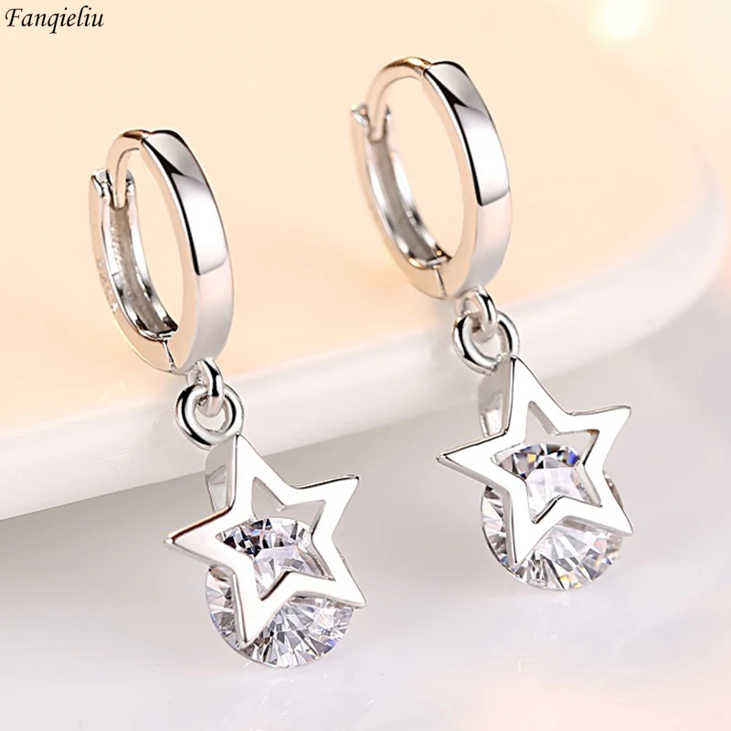 

Fanqieliu 925 Silver Needle Woman's Original Jewelry Crystal Zircon Star Drop Earrings FQL23564