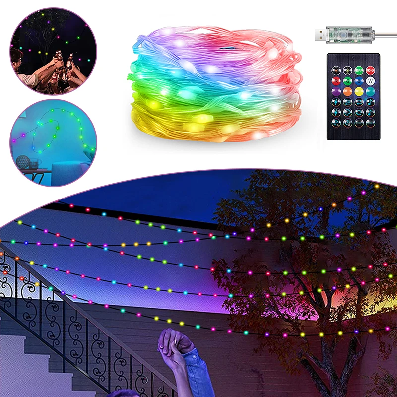

Smart App Control Fairy Light Outdoor RGB Bluetooth Christmas Tree String light USB Garland Light for Wedding Holiday Decor