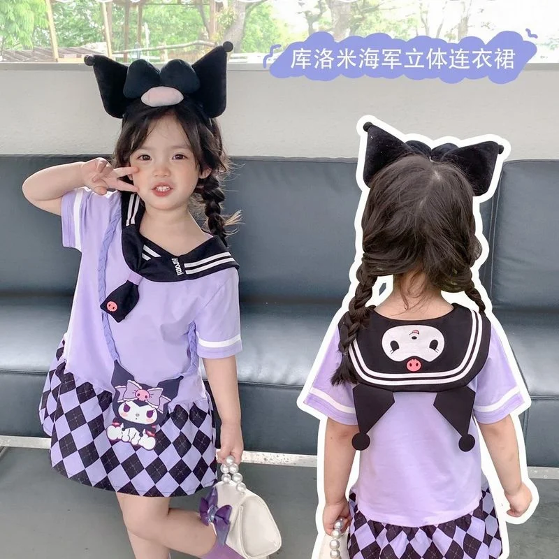 

2023 Sanrio Anime Kuromi Summer Cute Girls Princess Dress Kids Short Sleeve Beach Dresses Children Birthday Party Gift Costume