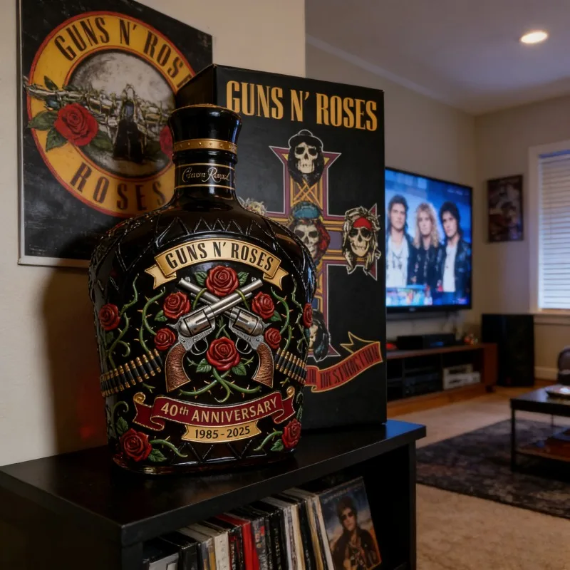 Фото Памятный графин Guns N' Roses к 40-летию (1985-2025), лимитированная серия, бутылка для алкоголя в стиле рок-группы, барная утварь №1