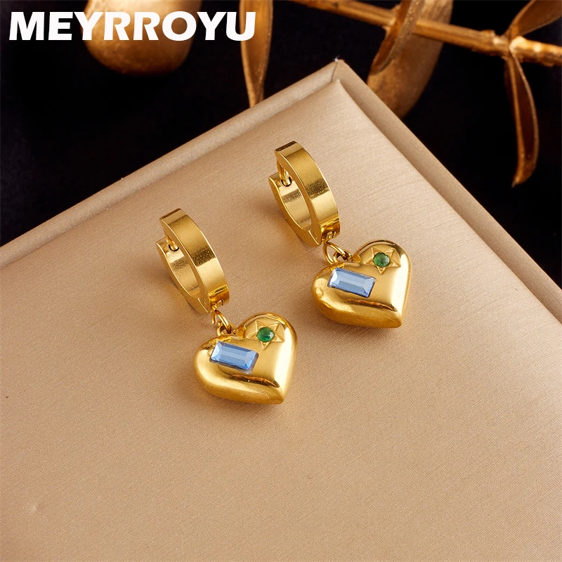 

MEYRROYU 316L Stainless Steel Love Heart Hoop Earrings for Women Exquisite Accessories Temperament Jewelry Party Gifts Brincos