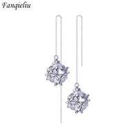 fanqieliu s925 stamp box chain long zircon drop earrings for women new luxury jewelry girl gift trendy fql193273