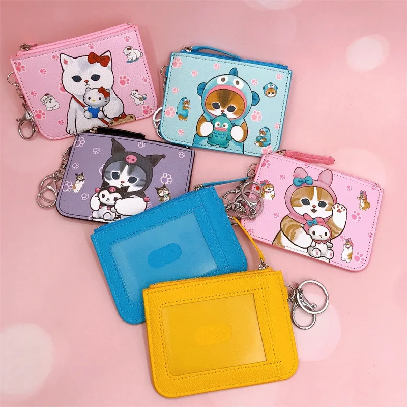 

Kawaii Mofusand Anime Cosplay Kuromi Cinnamoroll Hello Kitty Girl Pu Multi-Functional Card Holder Coin Purse with Key Ring