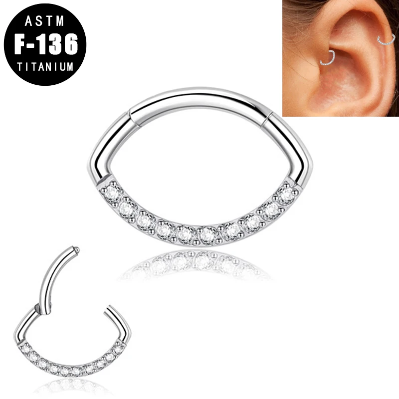 

ASTM F136 Titanium Ear Piercings Rings Hoop Tragus Cartilage Daith Helix Earrings Zircon Oval Sexy Women Piercings Jewelry