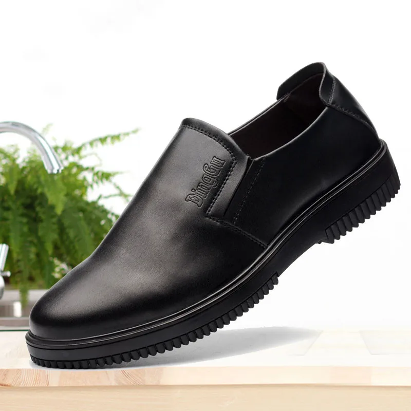 

men leisure breathable chef shoes slip-on soft leather cook shoe waterproof non-slip hotel kitchen worker footwear zapato hombre