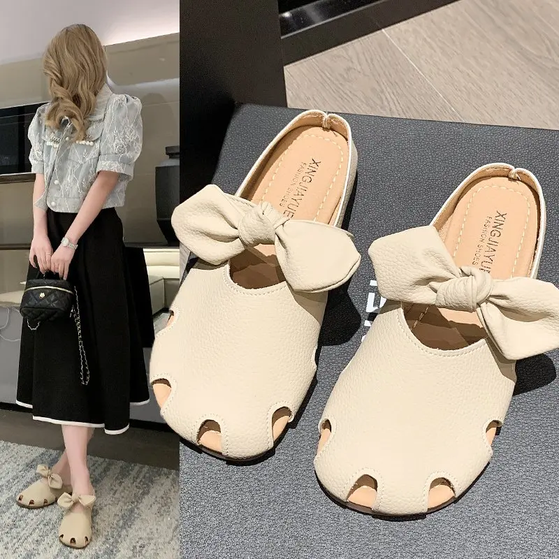 

Шлепанцы женские резиновые, низкая обувь с бантом-бабочкой, Нескользящие, базовая обувь из искусственной кожи на плоской подошве, лето 2023