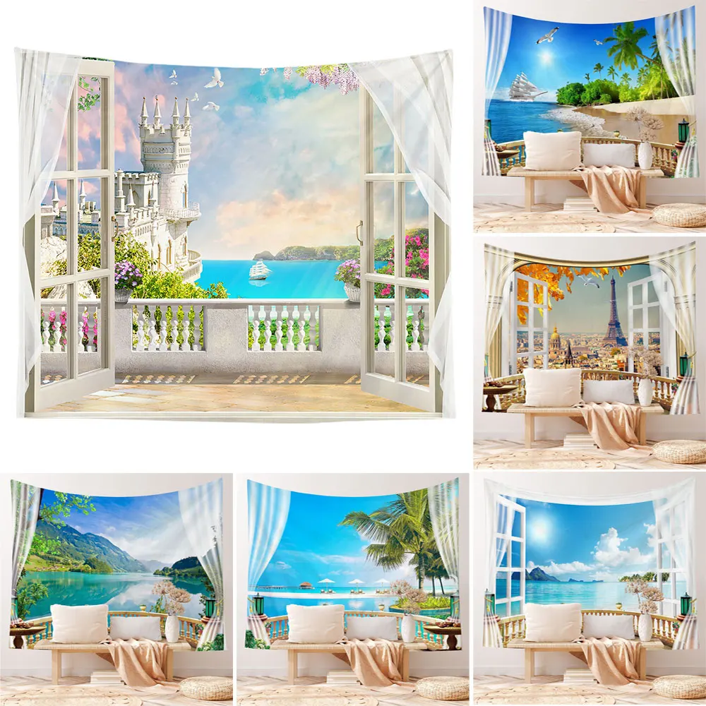 

Hippie Living Room Setting Atmosphere Suitable For This Season False Window Hanging Cloth Warm Hanging Cloth Background Starry