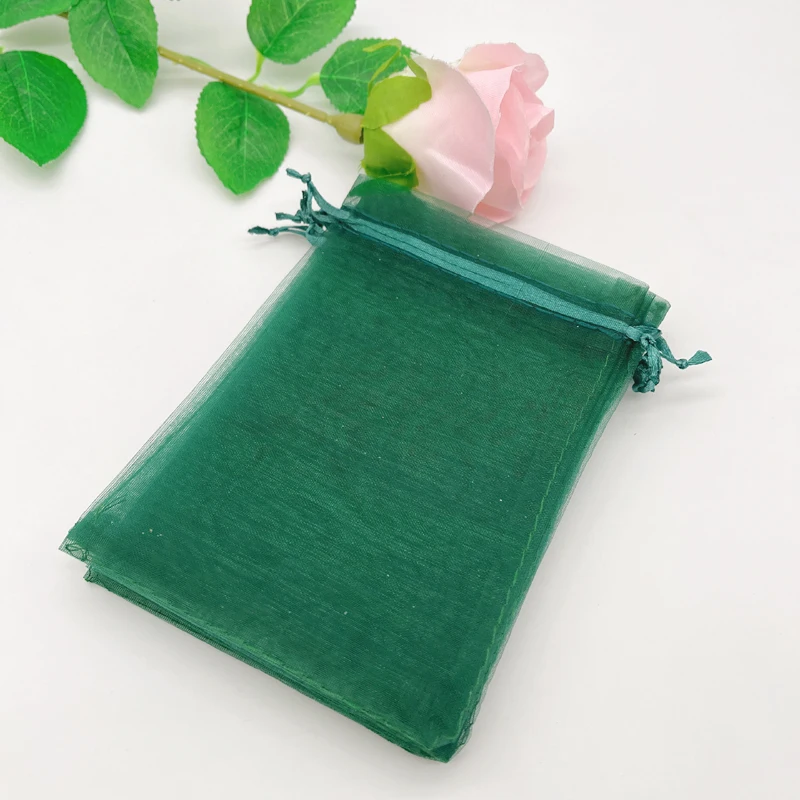 100pcs Wedding Bag Dark Blackish Green Organza Gift Bags for Jewelry Packaging Drawstring Small Gift Bag Sachet Display Pouches images - 6