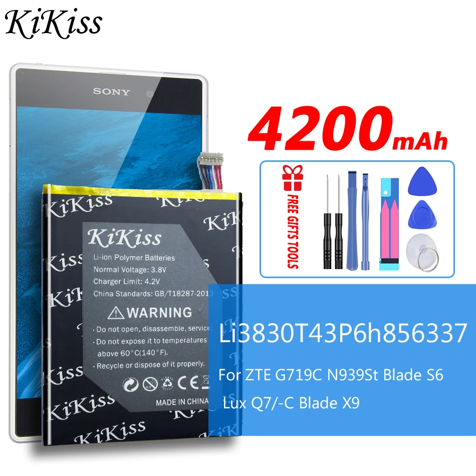 

Аккумулятор KiKiss 4200 мАч для ZTE G719C N939St Blade S6 Lux Q7/-C Blade X9, батареи Li3830T43P6h856337