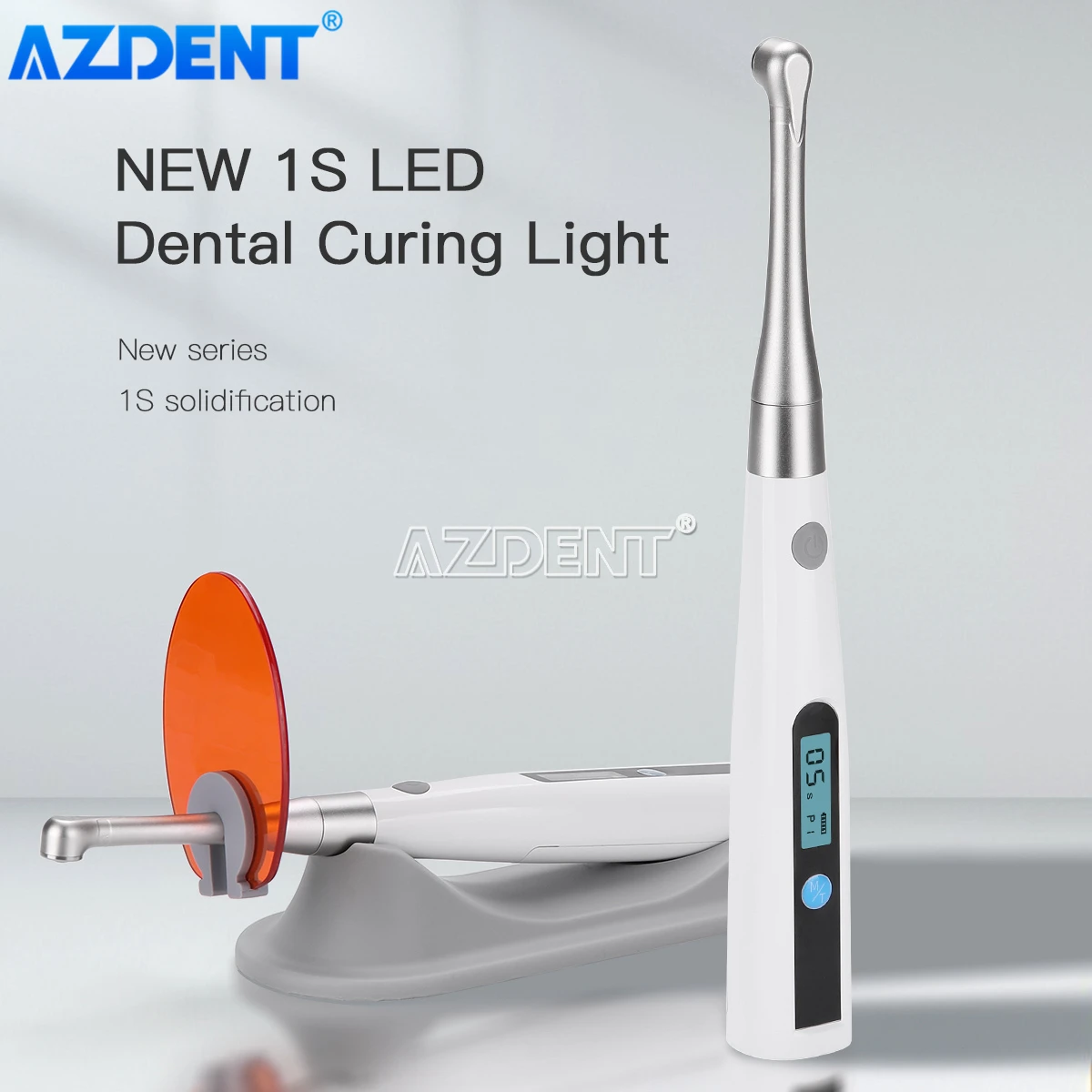 AZDENT Dental LED Curing Light Lamp 1 Second Cure 2mm Resin 1200-1400mw/cm² Cordless Metal Head 3 Models Adjustable