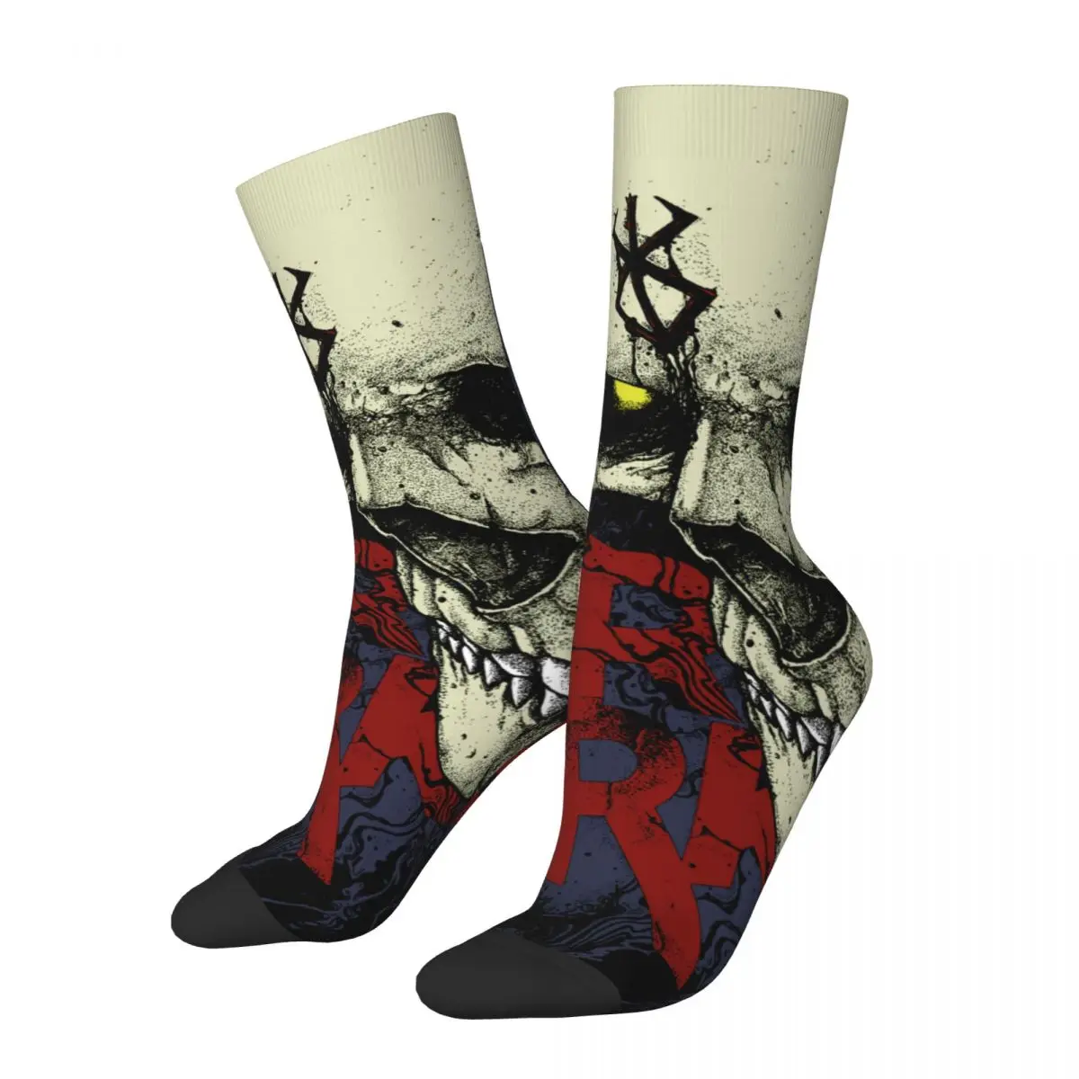 

Funny Crazy Sock for Men Skull Hip Hop Harajuku Berserk Guts Griffith Behelit Manga Pattern Printed Boys Crew Sock Novelty Gift