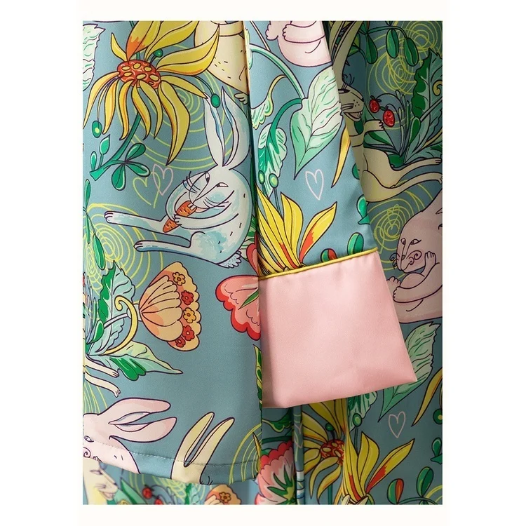 Lisacmvpnel Printed Fashion Pajamas For Girls Ice Silk Sexy Long Sleeve Suit Lapel Pajama Set Can Be Worn Outsiede Sleepwear