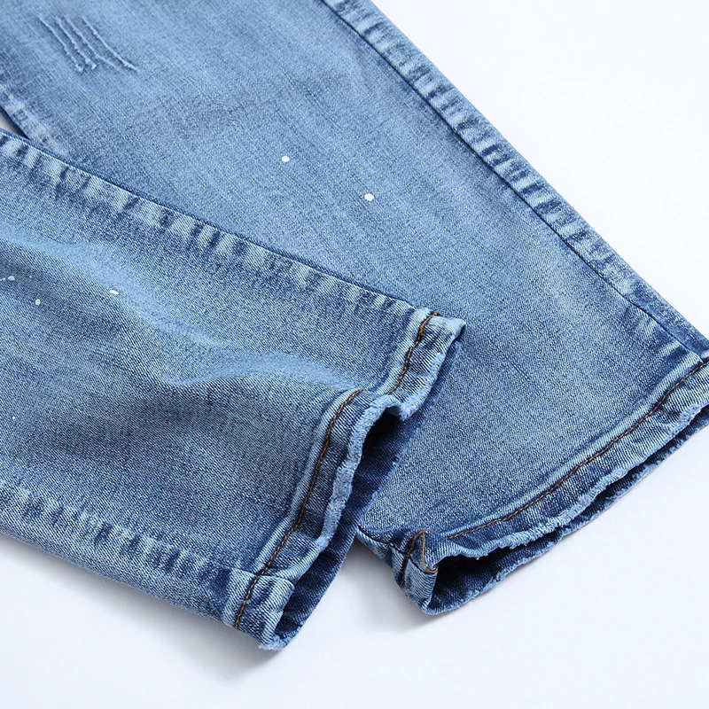 Мужские джинсы Рваные штаны новые хлопковые мужские прямые повседневные синие