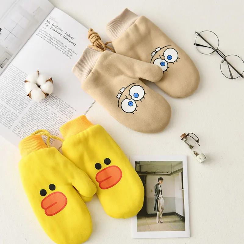 

Cute Spongebob Squarepants Gloves Female Winter New Plush Thick Cotton Cloth Warm Gloves Student Cute Cartoon Mitten
