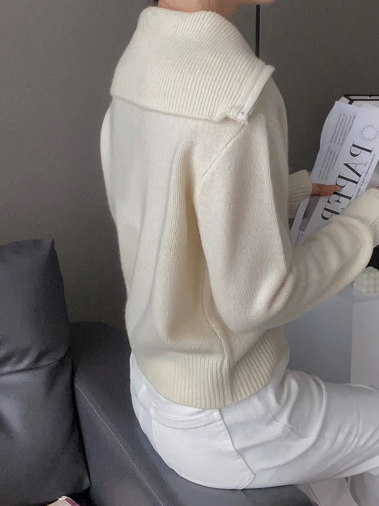 Пуловер женский из 100% мериносовой шерсти на молнии с отложным воротником