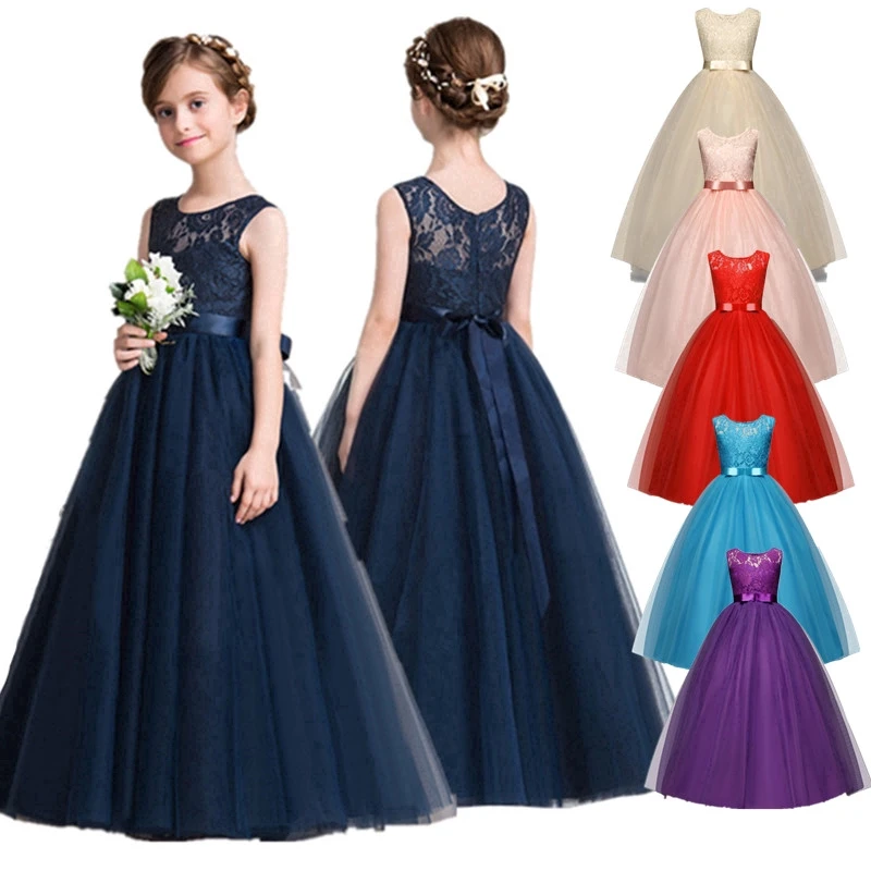 

Teenager Girls Princess Dress For Children Wedding Party Bridesmaid Lace Red Dress Kid Birthday Evening Pageant Ball Gown 14Year