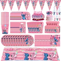 disney lilo stitch pink birthday party decorations disposable cutlery background cloth plate set give away balloon baby shower