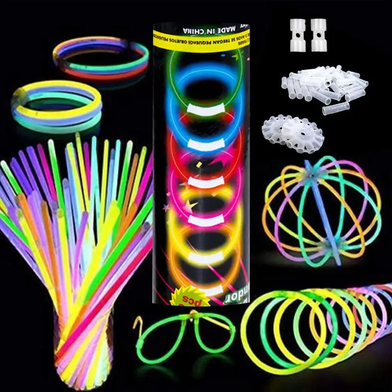 205Pcs Glow in The Dark Kit 100 Party Sticks Eye Glasses kit-Bracelets Necklaces 12 Hours Pack 8 inch for Home