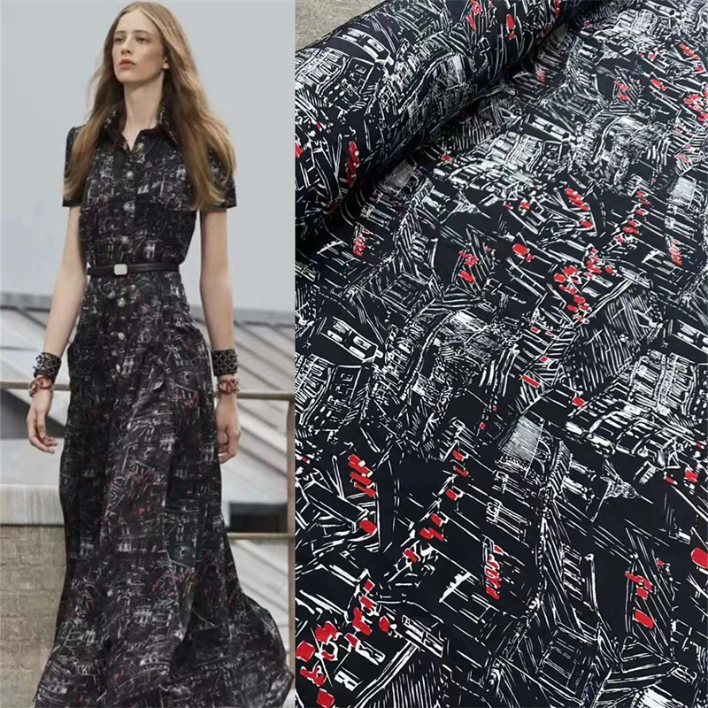 Классическая семейная черная двойная крепированная шелковая ткань 18 Момми