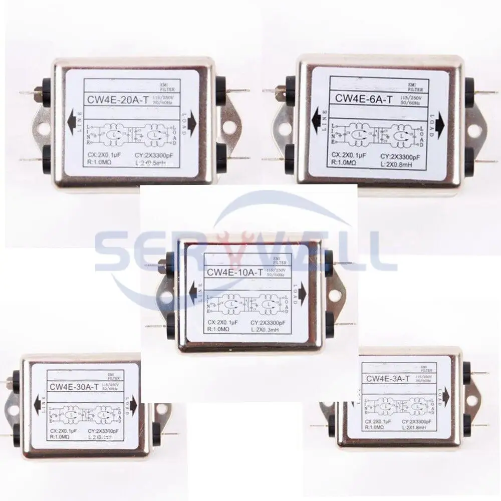 Однофазный фильтр переменного тока EMI, 1 шт., серия Unipolar, 115 В/250 В переменного тока, CW4E-3A 6A 10A 20A 30A-T