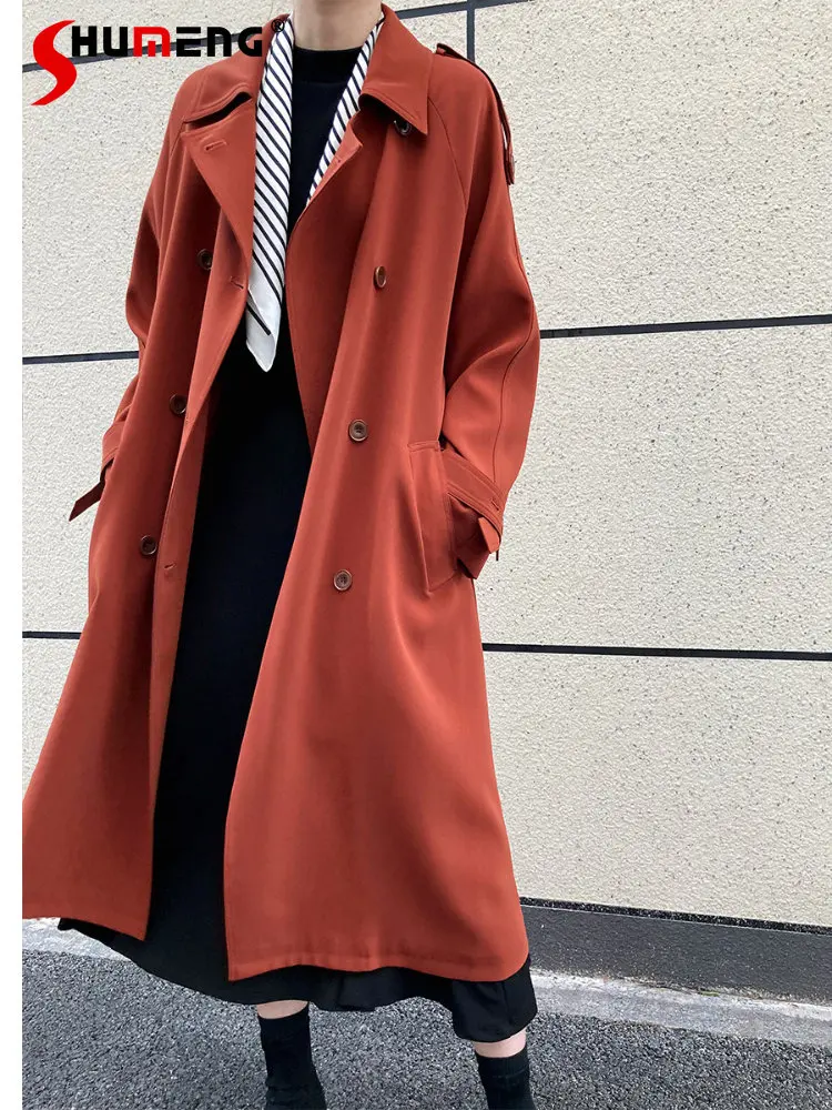 Autumn Coat Women 2022 New British Style Loose Belted Mid-Length Draping Jackets Women's Solid Color Below The Knee Trench Coat