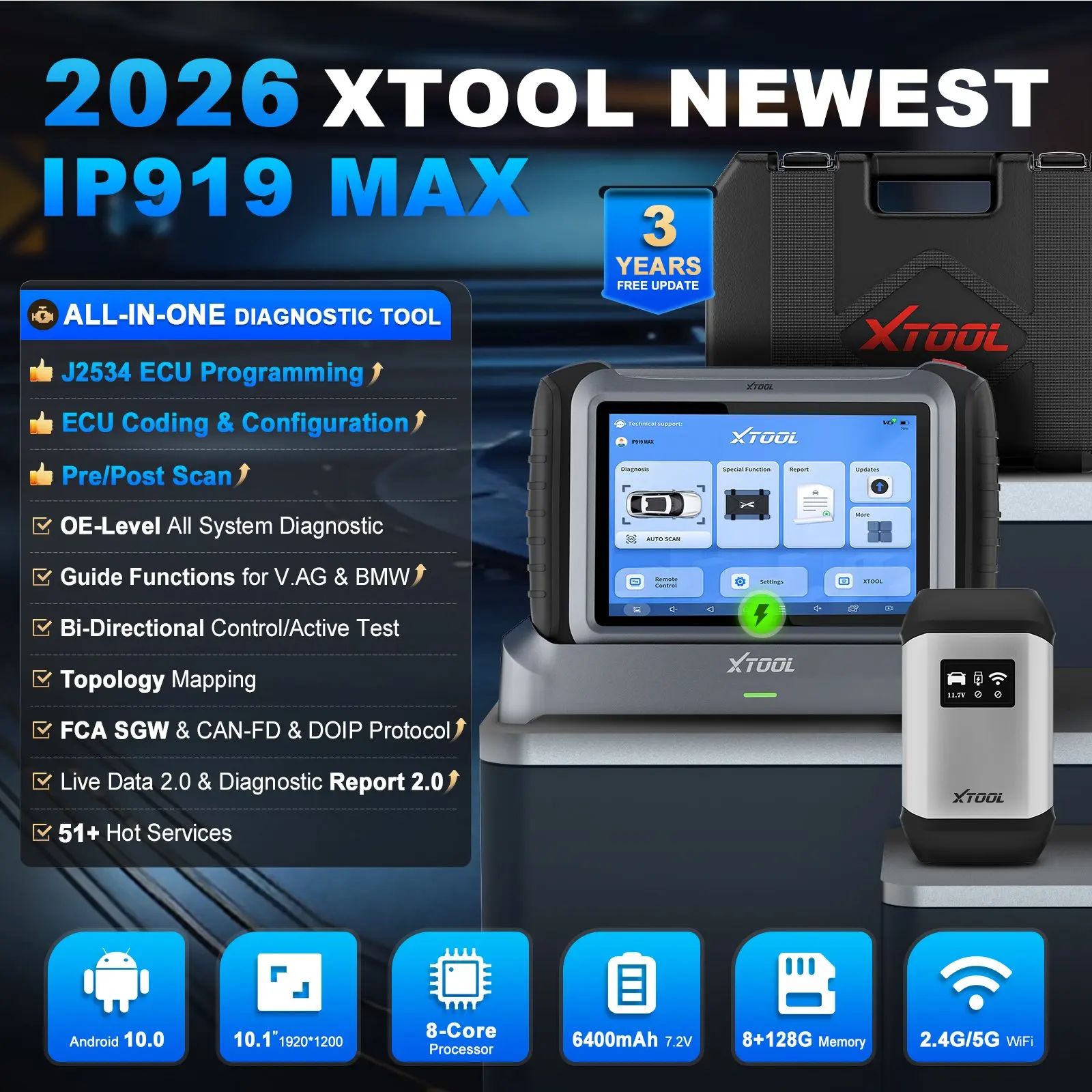 Фото Диагностический сканер XTOOL IP919MAX J2534 для программирования ЭБУ, программатор автомобильных ключей, полная система диагностики, 51 функция сброса, со склада в ЕС №2