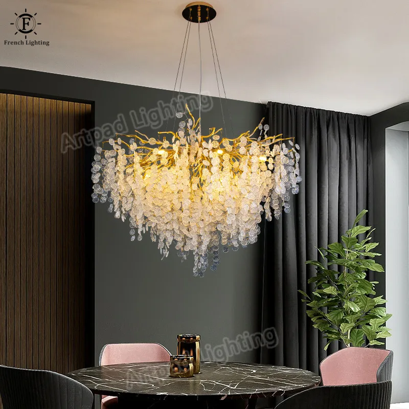 

Nordic Crystal Chandelier 3 Light Dimmable Round Long Luxury Pendant Lights Villa Lobby Living Room LED G9 Lighting Fixture