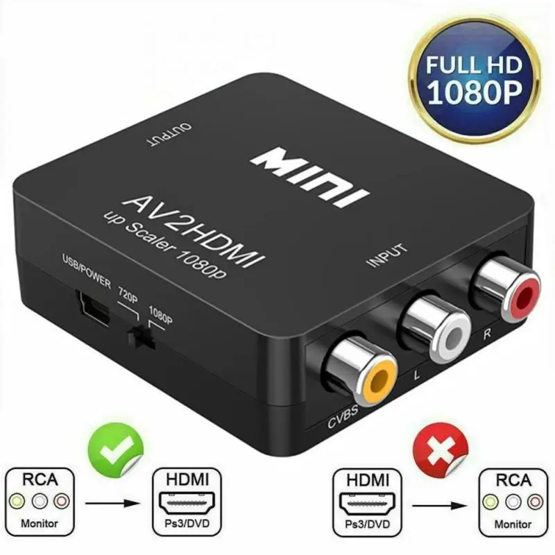 Мини-конвертер AV-HDMI-совместимый композитный L/R аудио CVBS HD видео конвертер адаптер