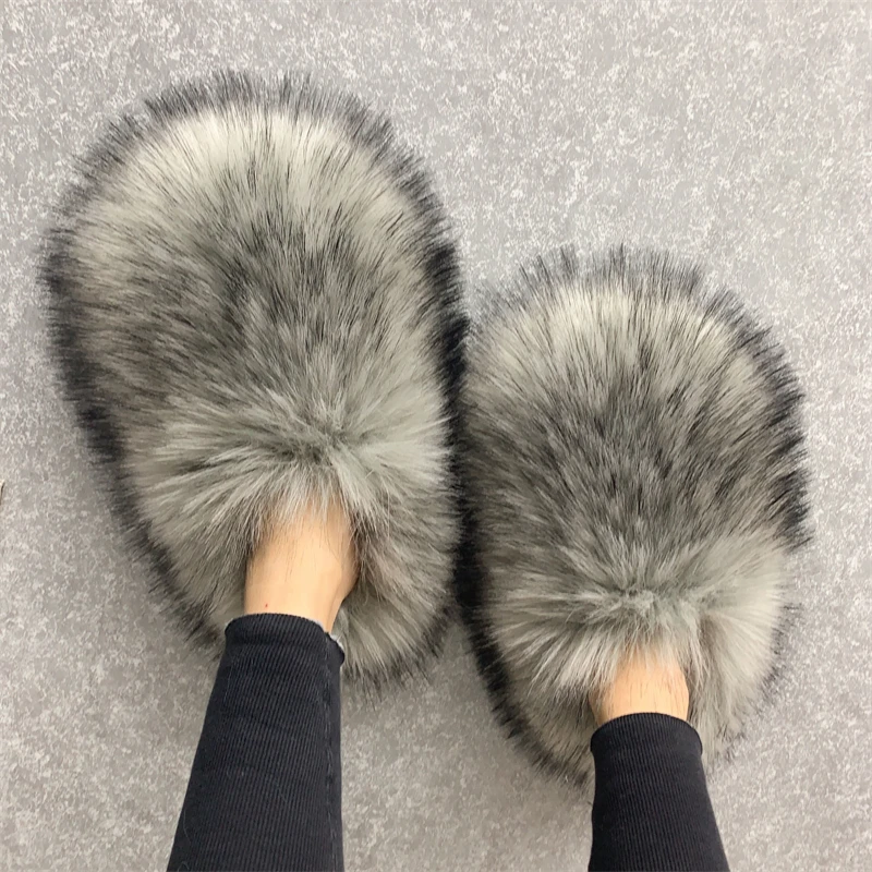 New Fluffy Fur Slippers Women Summer Warm Shoes 2023 Solid Color Versatile Lovely Casual Footwear Soft Chinelos Planos